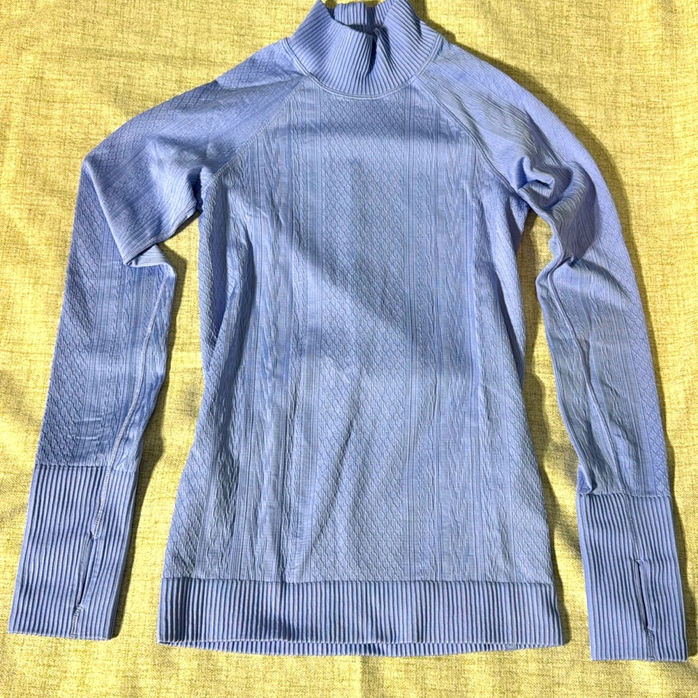 lululemon athletica Light Blue Cable-Knit Turtleneck Pullover